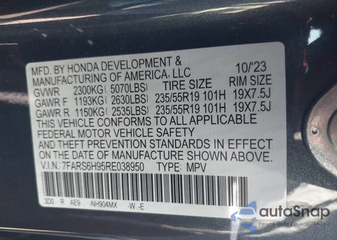 2024 Honda Cr-V Hybrid Sport Touring from USA, damaged, VIN 7FARS6H95RE038950
